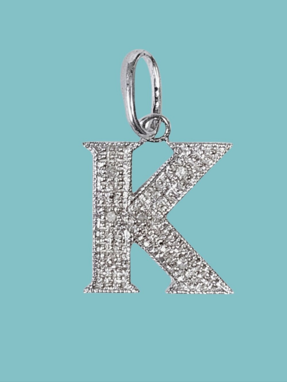 10K Diamond Initial K Pendant White Gold Size 1/2"